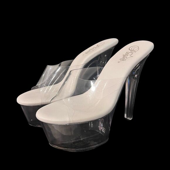 7" Clear & White High Heels Stelittos  Stripper Pole Aspire Pleaser Size 9.5 - Picture 1 of 8